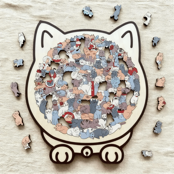 🔥LAST DAY 49% OFF - 🐱135-Pieces Morandi-Colored Cat Shaped Wooden Jigsaw Puzzle