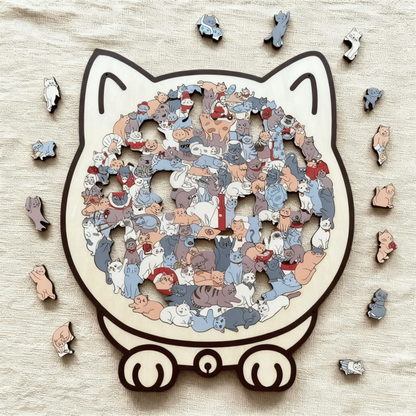 🔥LAST DAY 49% OFF - 🐱135-Pieces Morandi-Colored Cat Shaped Wooden Jigsaw Puzzle