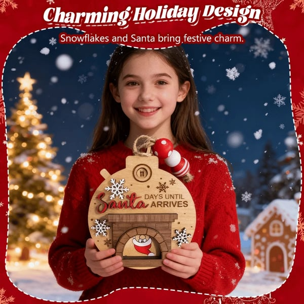 🎄🎅Christmas Countdown Ornament - Santa in Chimney with Snowflakes