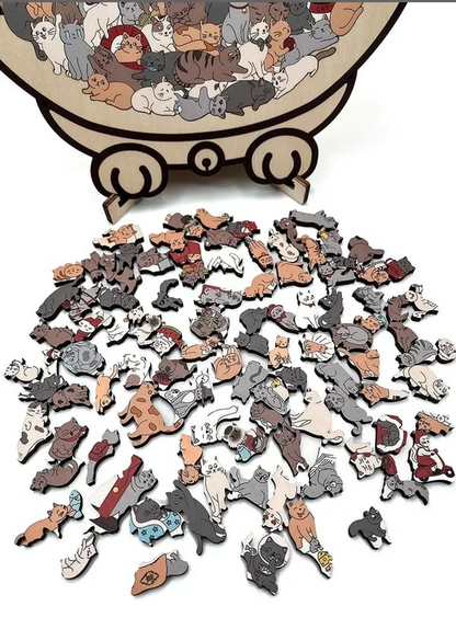 🔥LAST DAY 49% OFF - 🐱135-Pieces Morandi-Colored Cat Shaped Wooden Jigsaw Puzzle