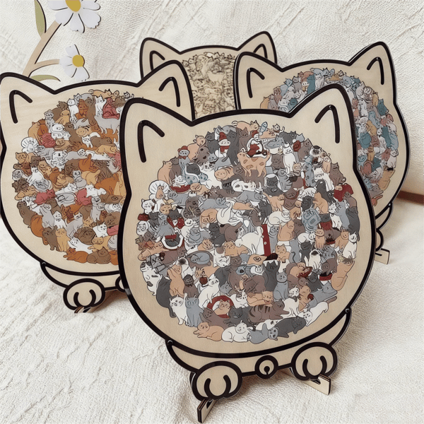 🔥LAST DAY 49% OFF - 🐱135-Pieces Morandi-Colored Cat Shaped Wooden Jigsaw Puzzle